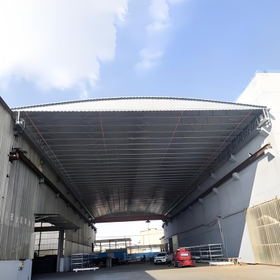 大型商用电动推拉雨棚大跨度设计一键开合适合厂区通道工厂遮雨棚